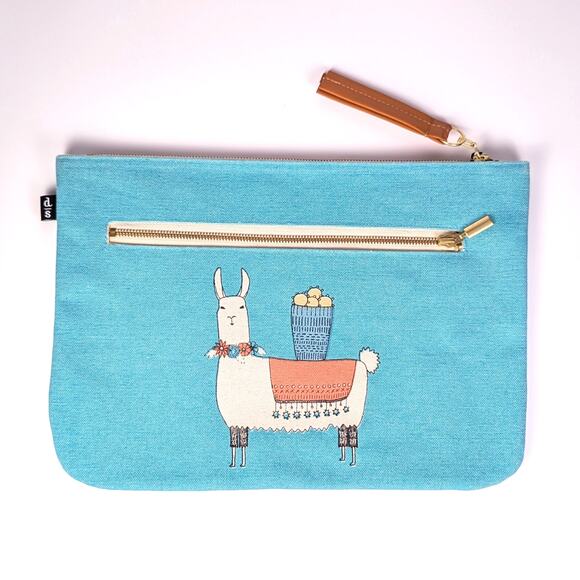 Danica Studio Llamarama Cotton Canvas Folio Tablet eReader Cable Accessory Pouch - Picture 1 of 8